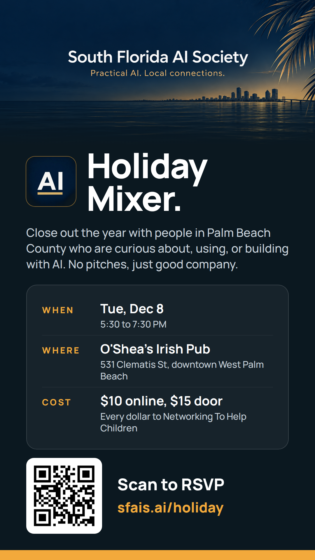 SFAIS Holiday Mixer flyer, Tuesday December 8 at O'Shea's Irish Pub
